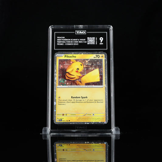 Pokemon TAG 9 Pikachu #051/162 2024 Temporal Forces Collectors Chest Cosmos Holo